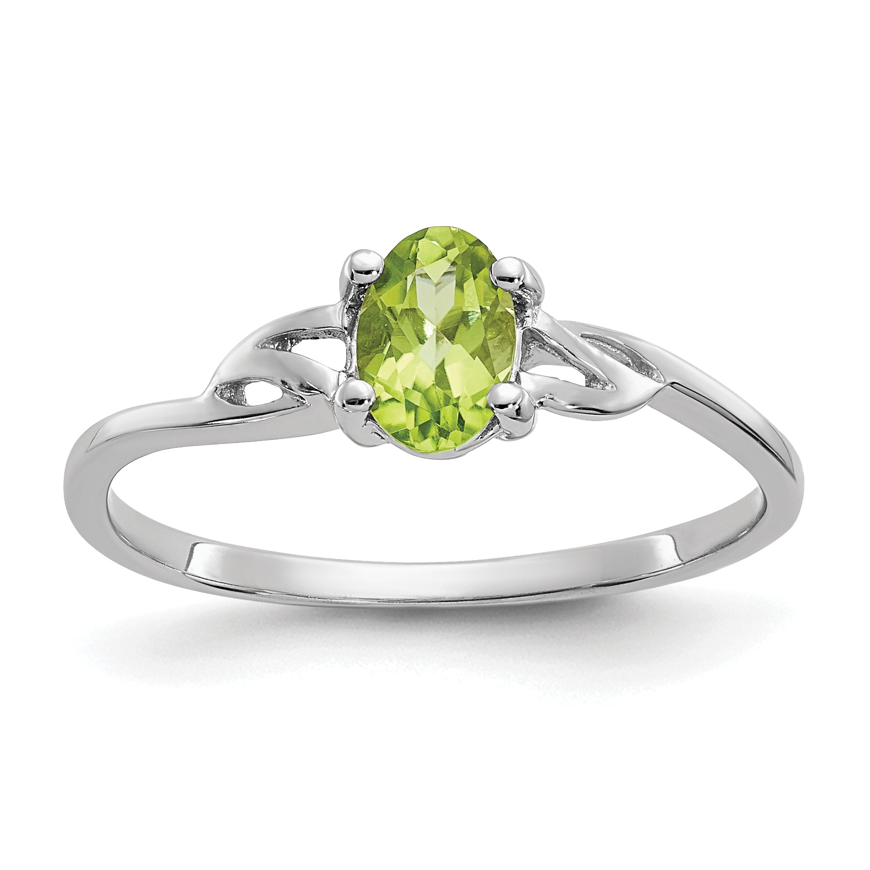 10K White Gold Polished Genuine Peridot Birthstone Ring