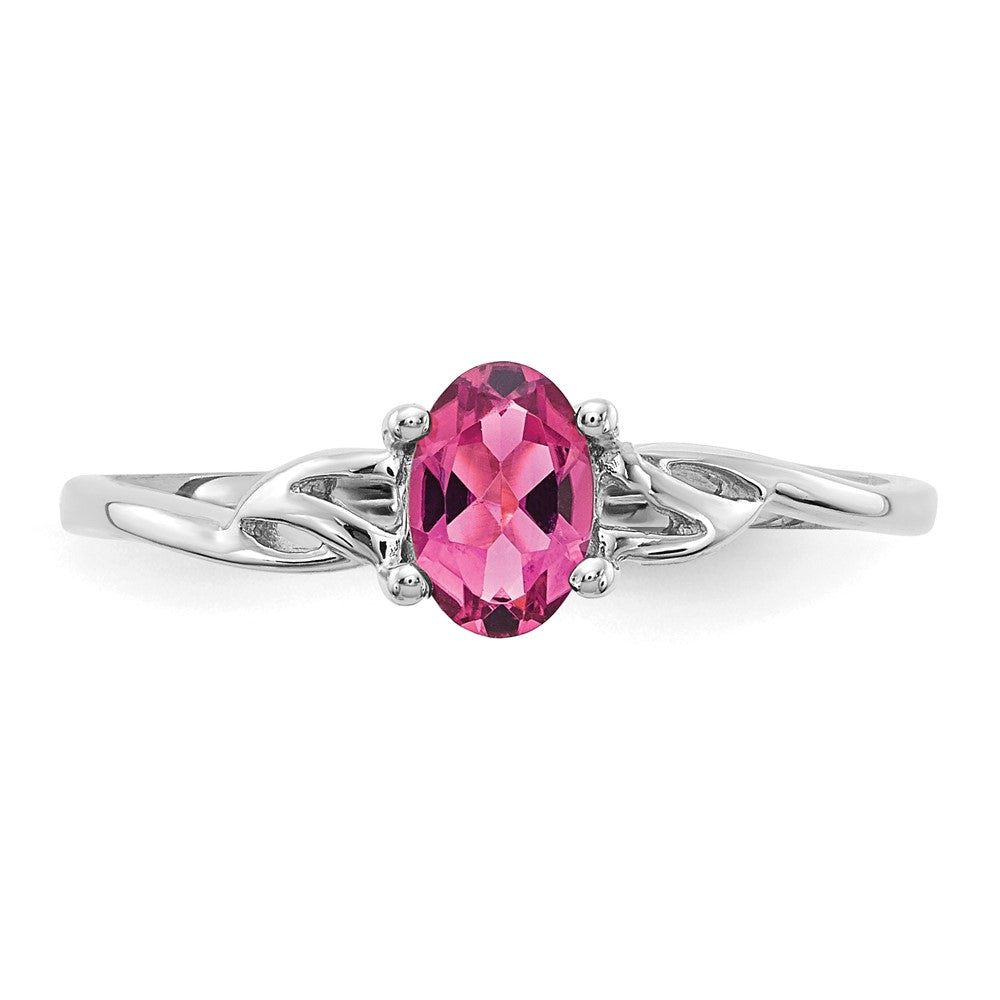 10K White Gold Polished Genuine Pink Tourmaline Birthstone Ring