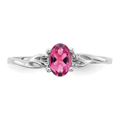 10K White Gold Polished Genuine Pink Tourmaline Birthstone Ring