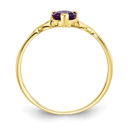 10K Yellow Gold Polished Genuine Amethyst Birthstone Ring