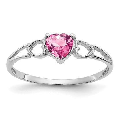 10K White Gold Polished Genuine Pink Tourmaline Birthstone Ring