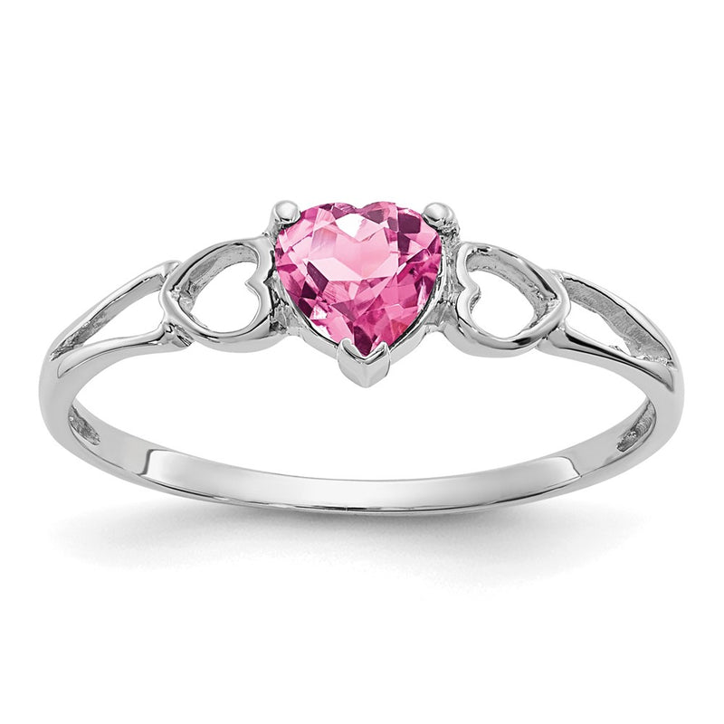 10K White Gold Polished Genuine Pink Tourmaline Birthstone Ring