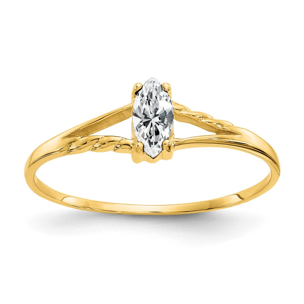 10K Yellow Gold Polished Genuine White Topaz Birthstone Ring