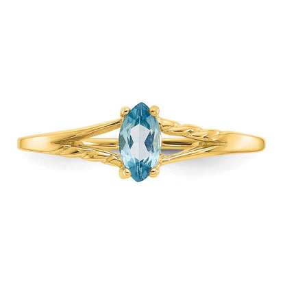 10K Yellow Gold Polished Genuine Blue Topaz Birthstone Ring