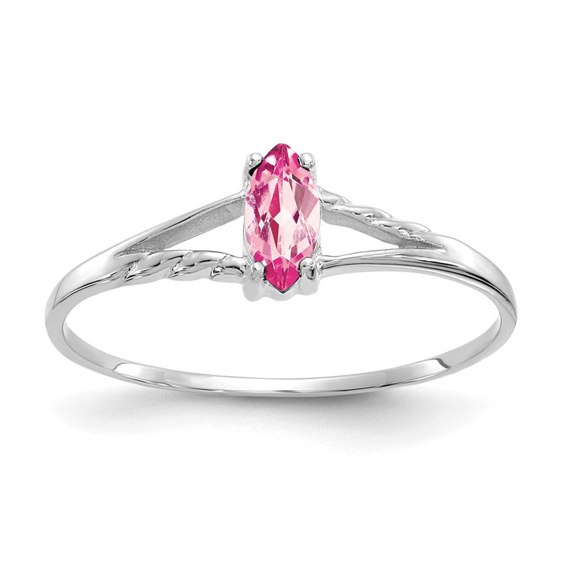 10K White Gold Polished Genuine Pink Tourmaline Birthstone Ring