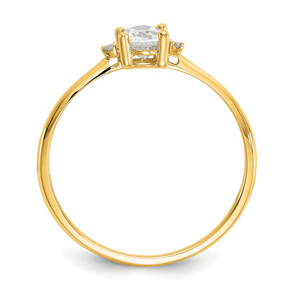 10k Yellow Gold Polished Geniune Diamond and White Topaz Birthstone Ring