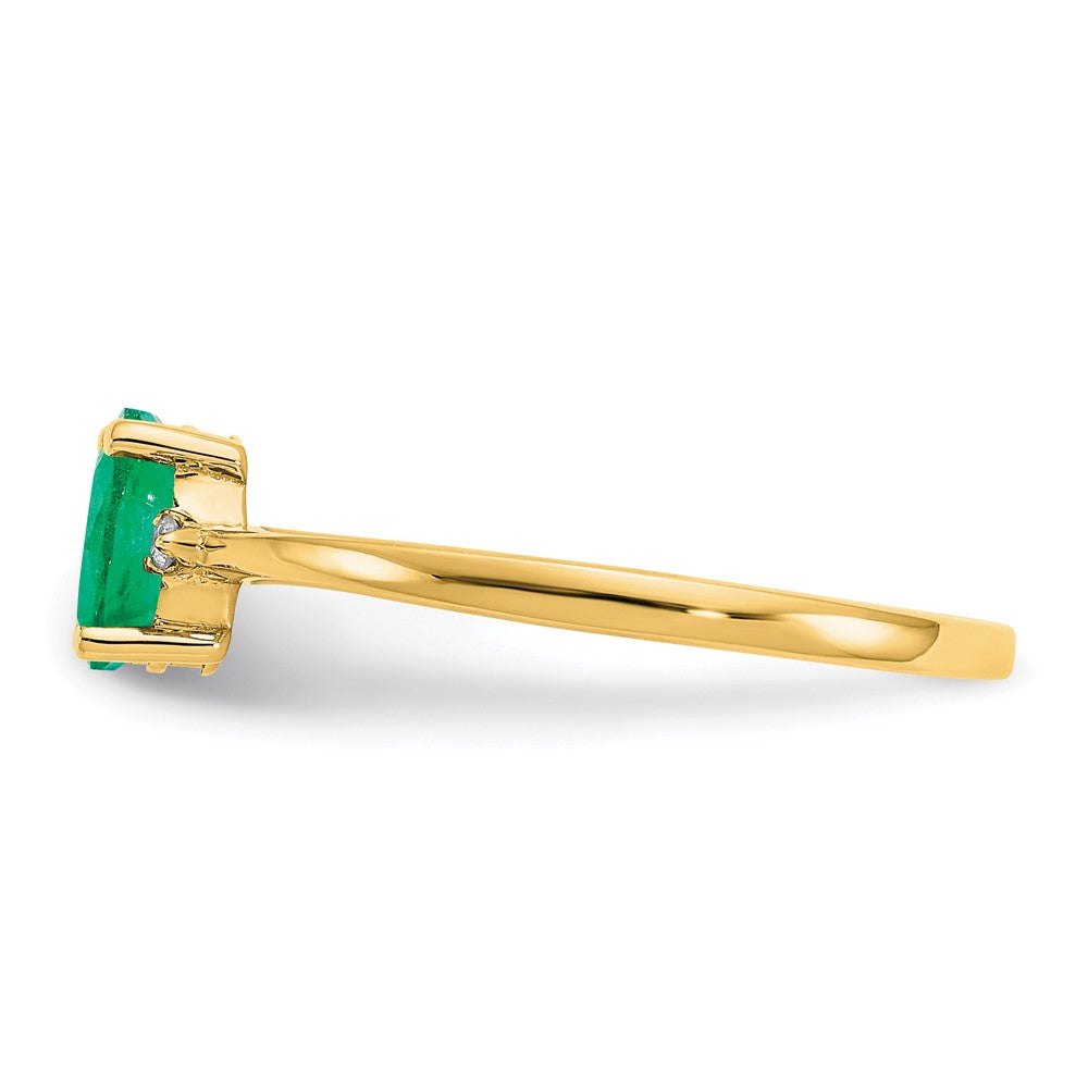 10K Yellow Gold Polished Genuine Diamond & Emerald Birthstone Ring