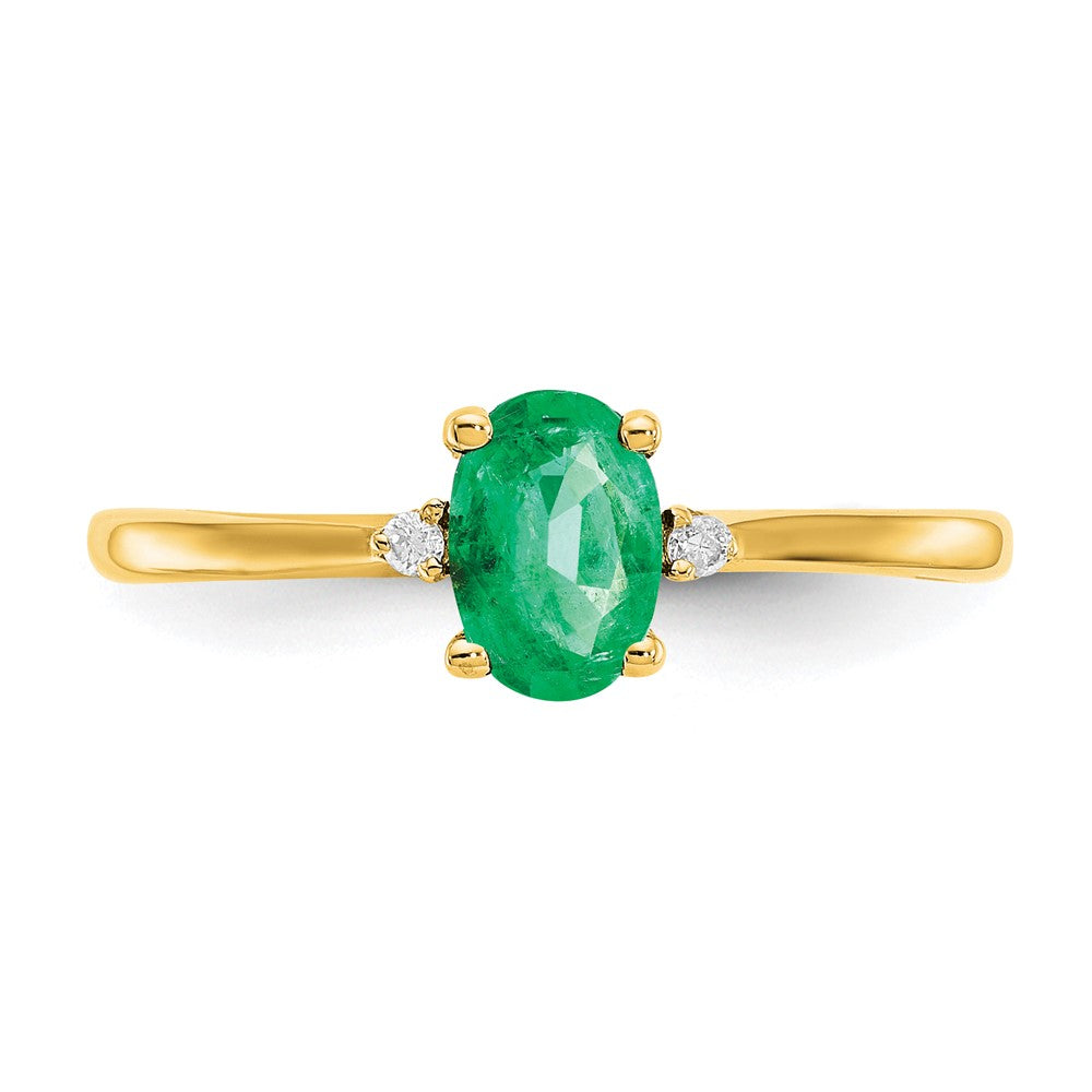 10K Yellow Gold Polished Genuine Diamond & Emerald Birthstone Ring