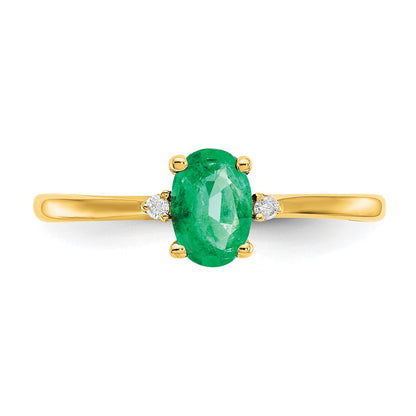 10K Yellow Gold Polished Genuine Diamond & Emerald Birthstone Ring