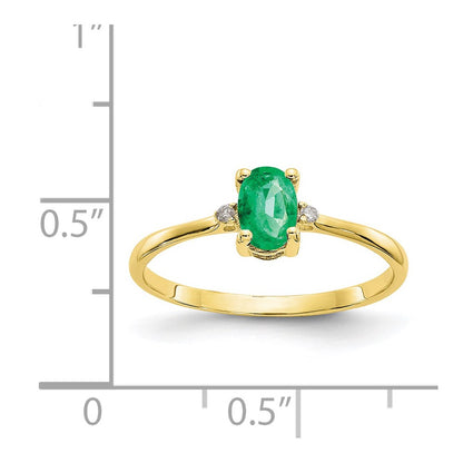 10K Yellow Gold Polished Genuine Diamond & Emerald Birthstone Ring