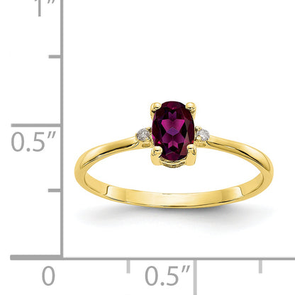 10K Yellow Gold Polished Genuine Diamond & Rhodolite Garnet Birthstone Ring
