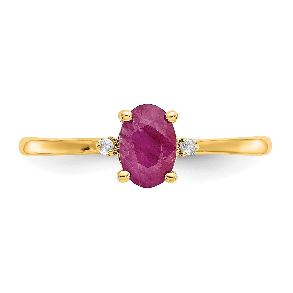 10K Yellow Gold Polished Genuine Diamond & Ruby Birthstone Ring