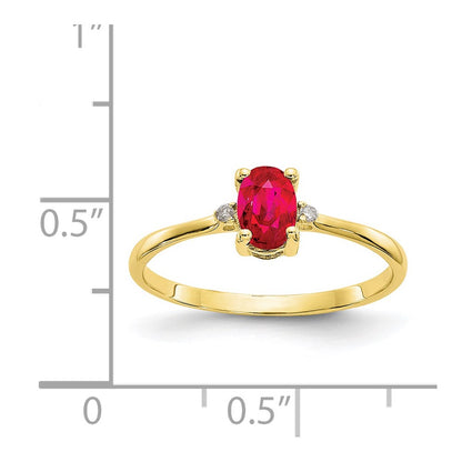 10K Yellow Gold Polished Genuine Diamond & Ruby Birthstone Ring