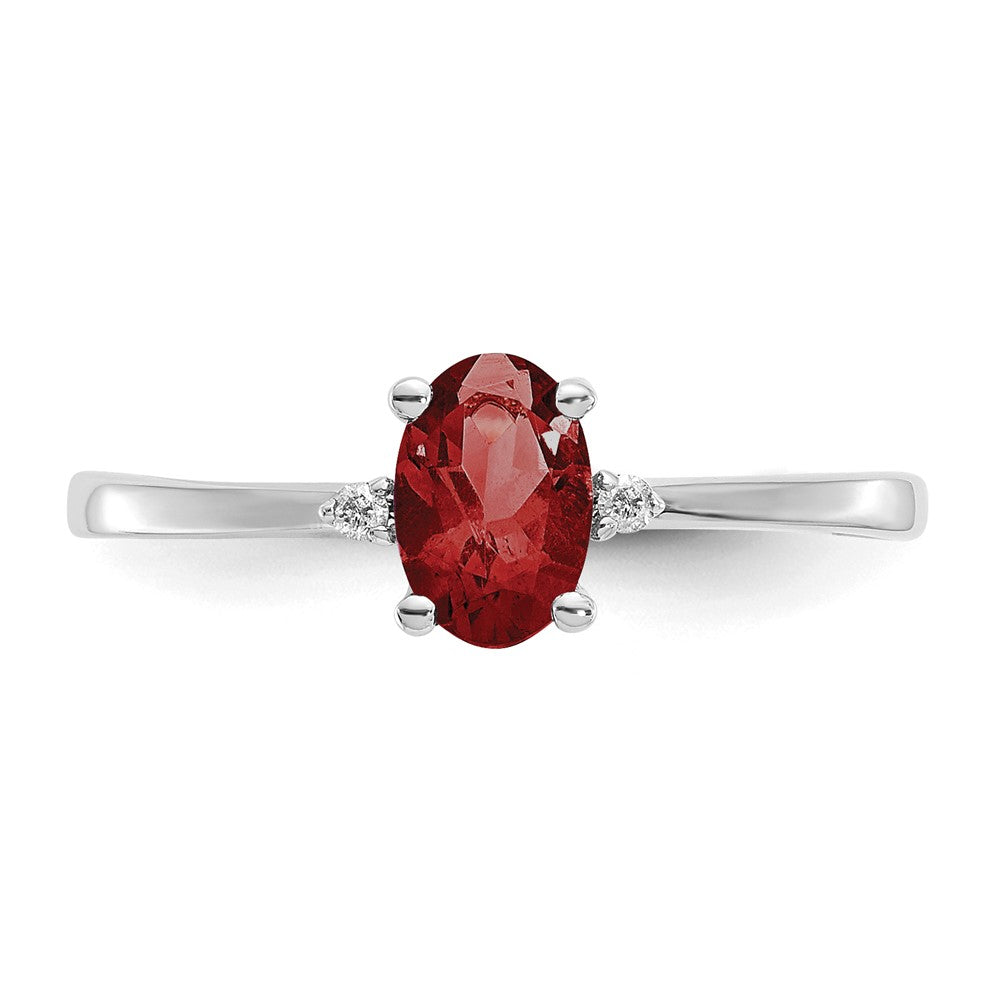 10K White Gold Polished Genuine Diamond & Garnet Birthstone Ring