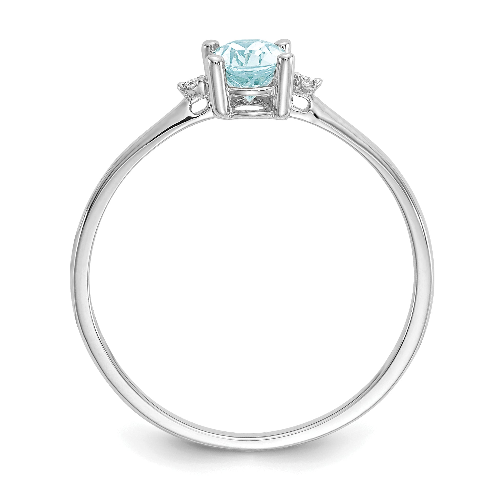 10K White Gold Polished Genuine Diamond And Aquamarine Birthstone Ring
