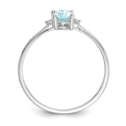 10K White Gold Polished Genuine Diamond And Aquamarine Birthstone Ring