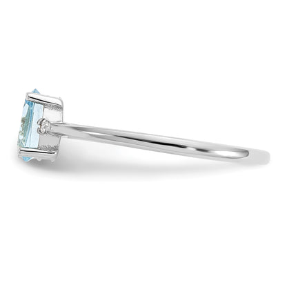10K White Gold Polished Genuine Diamond And Aquamarine Birthstone Ring