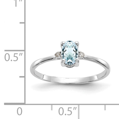 10K White Gold Polished Genuine Diamond And Aquamarine Birthstone Ring