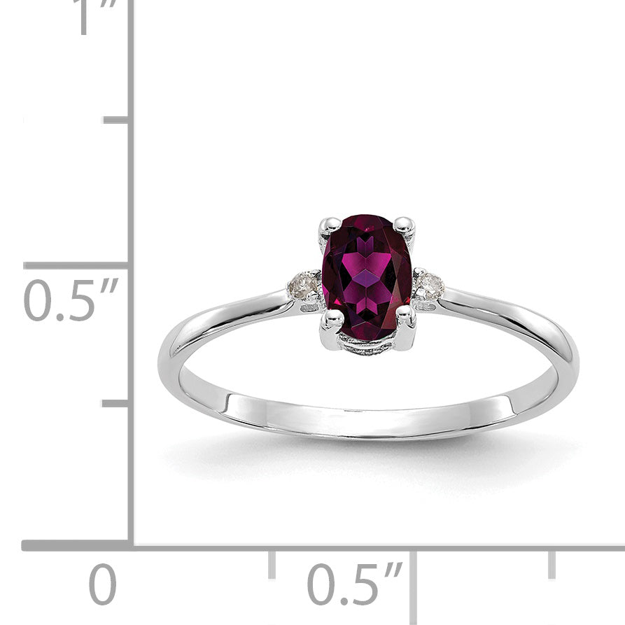 10K White Gold Wg Polished Genuine Diamond/Rhodolite Garnet Birthstone Ring