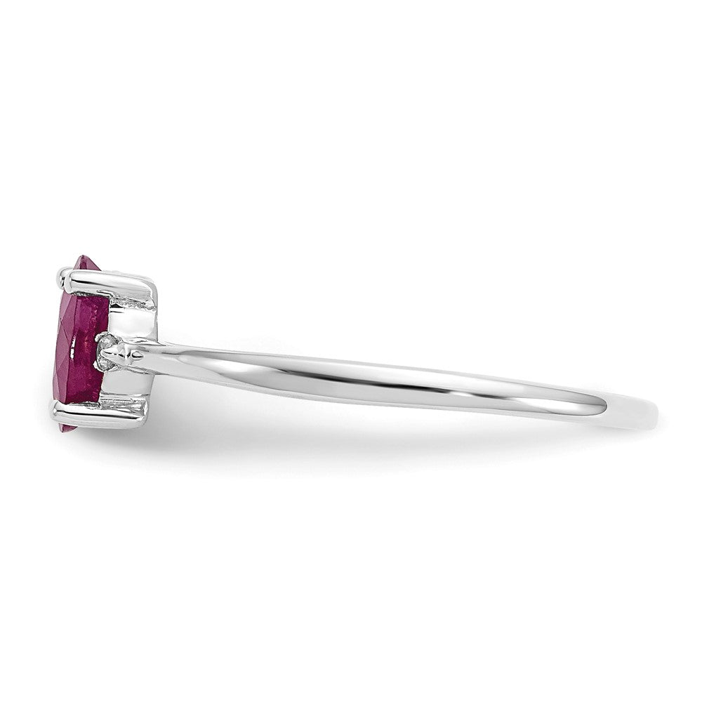 14K White Gold Polished Geniune Diamond and Ruby Birthstone Ring
