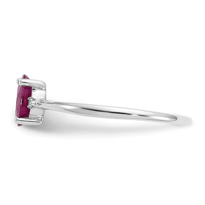 14K White Gold Polished Geniune Diamond and Ruby Birthstone Ring