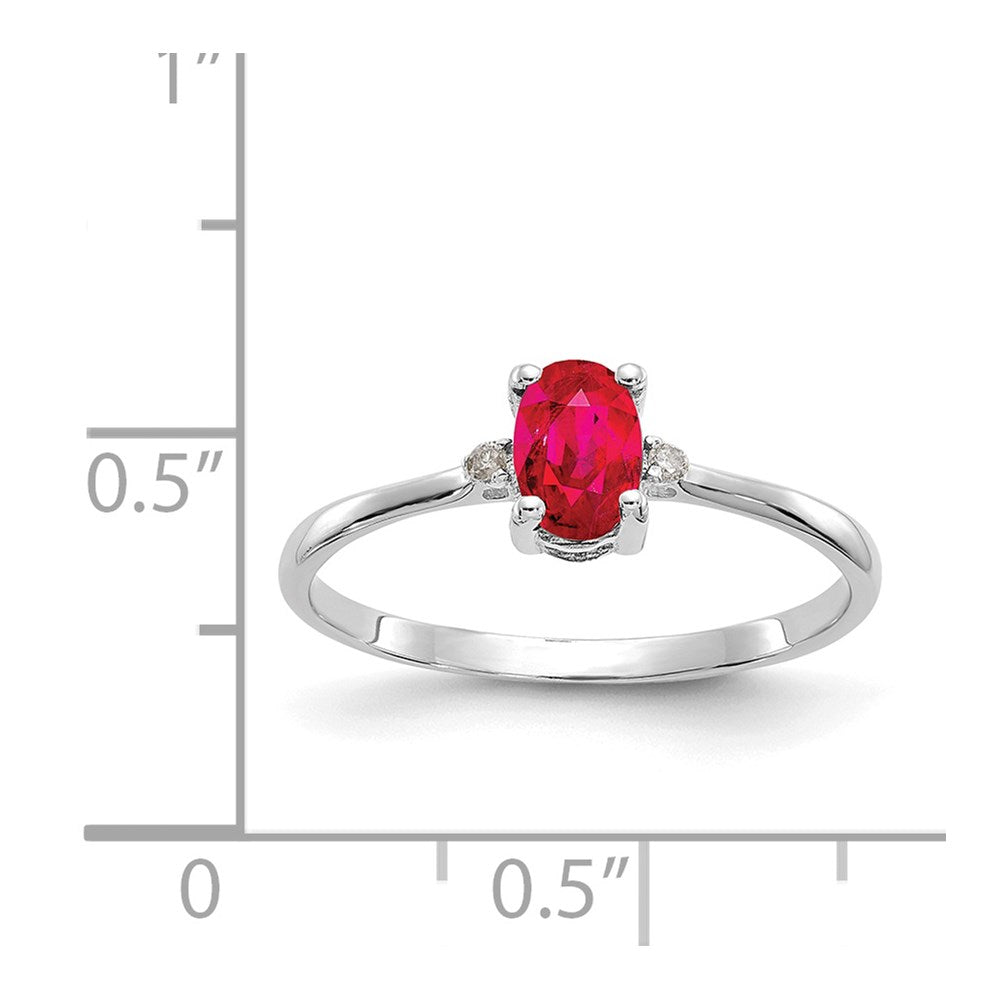 14K White Gold Polished Geniune Diamond and Ruby Birthstone Ring