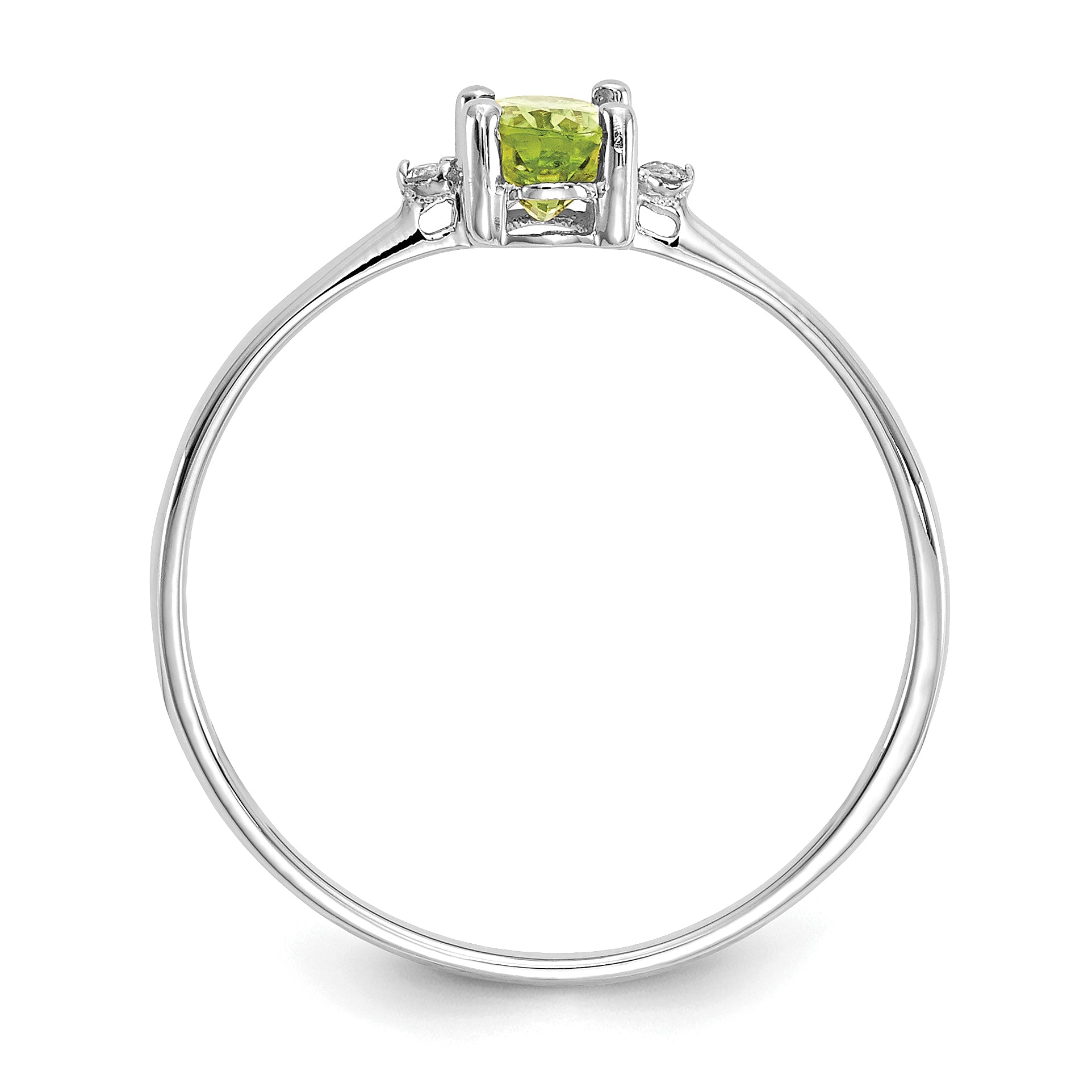 10K White Gold Polished Genuine Diamond & Peridot Birthstone Ring