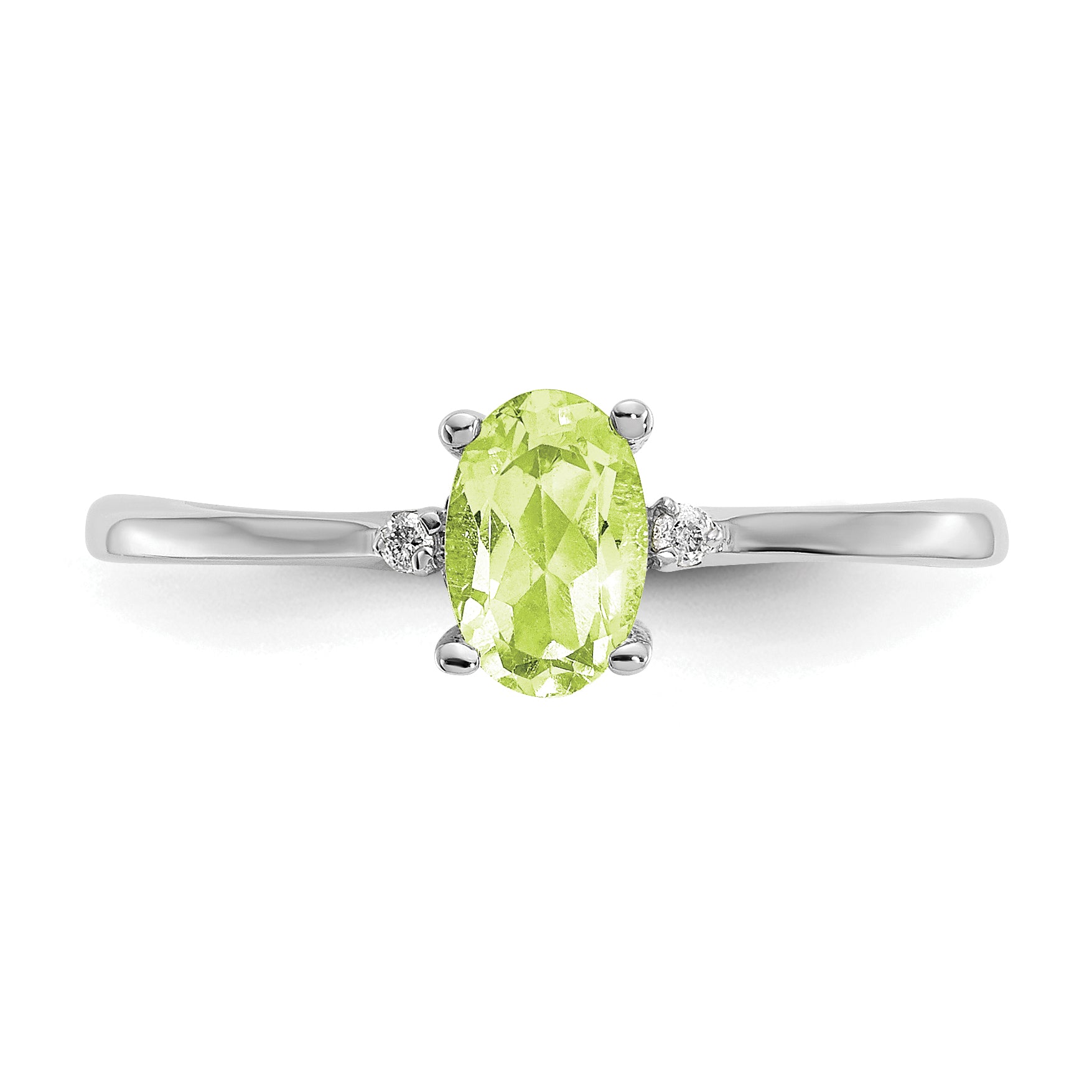 10K White Gold Polished Genuine Diamond & Peridot Birthstone Ring