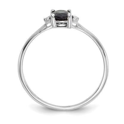 10K White Gold Polished Genuine Diamond & Sapphire Birthstone Ring