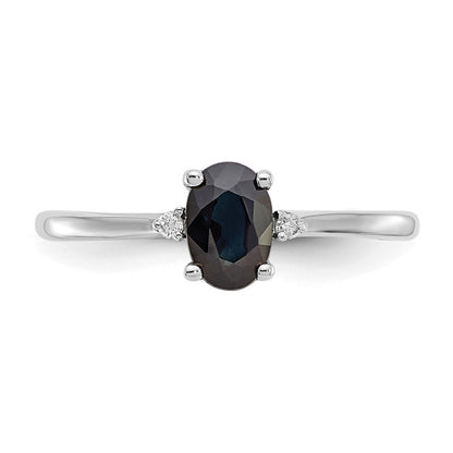 10K White Gold Polished Genuine Diamond & Sapphire Birthstone Ring