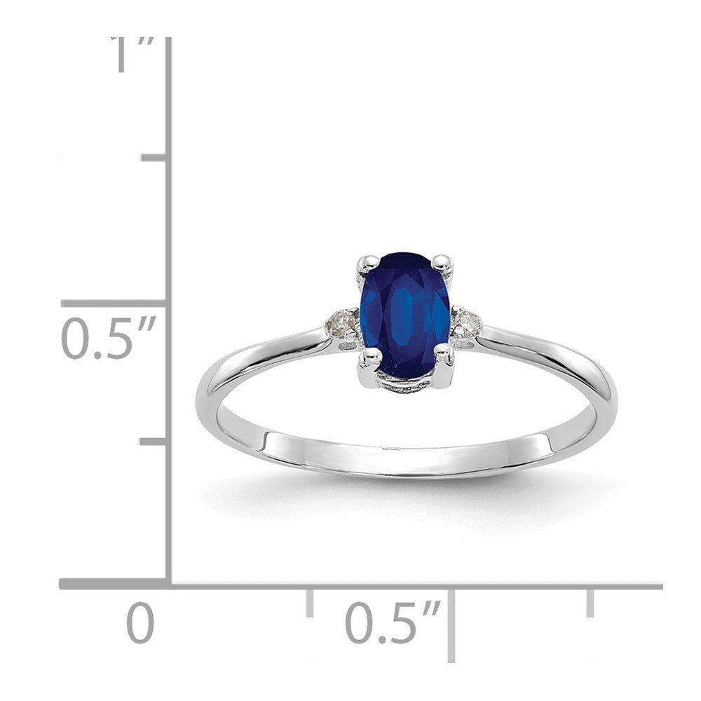 10K White Gold Polished Genuine Diamond & Sapphire Birthstone Ring