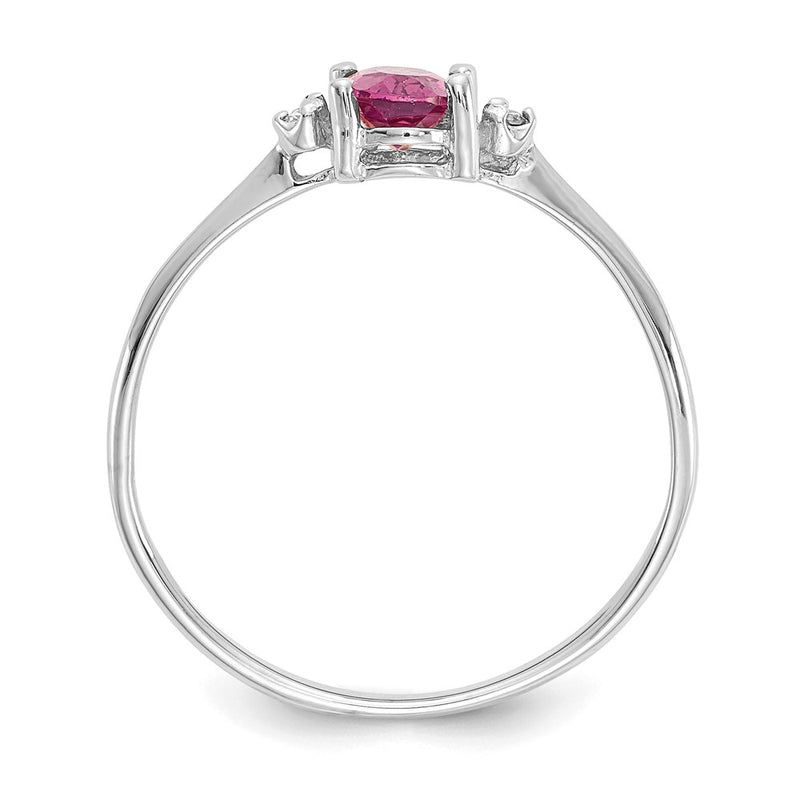 10K White Gold Polished Genuine Dia/Pink Tourmaline Birthstone Ring