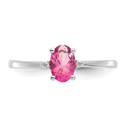 10K White Gold Polished Genuine Dia/Pink Tourmaline Birthstone Ring