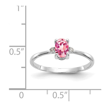 10K White Gold Polished Genuine Dia/Pink Tourmaline Birthstone Ring
