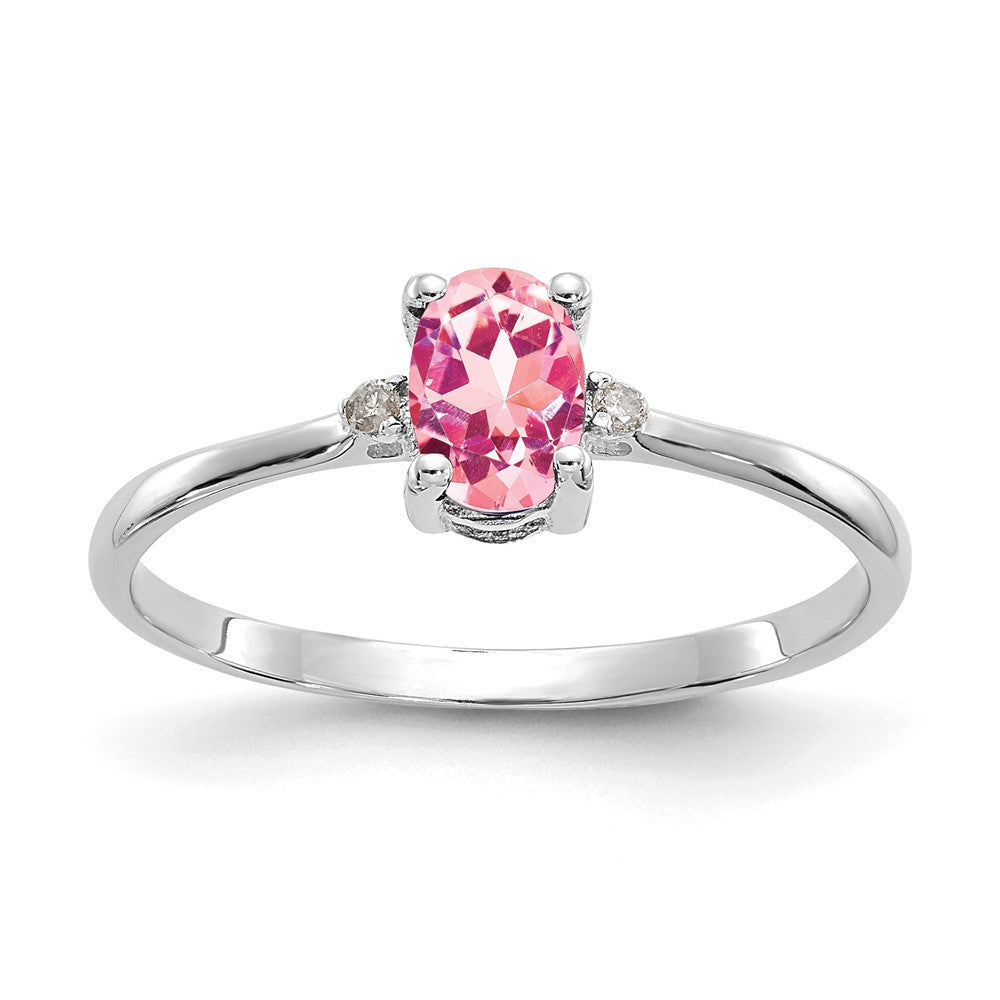 10K White Gold Polished Genuine Dia/Pink Tourmaline Birthstone Ring