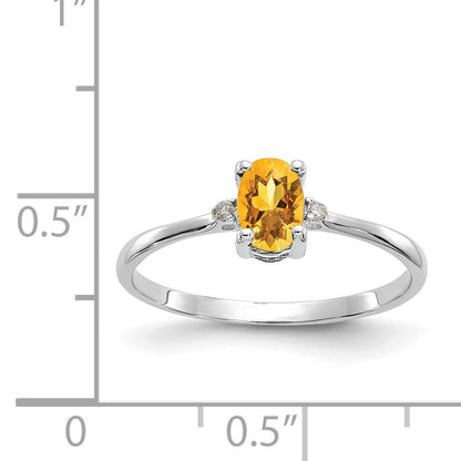 10K White Gold Polished Genuine Diamond/Citrine Birthstone Ring