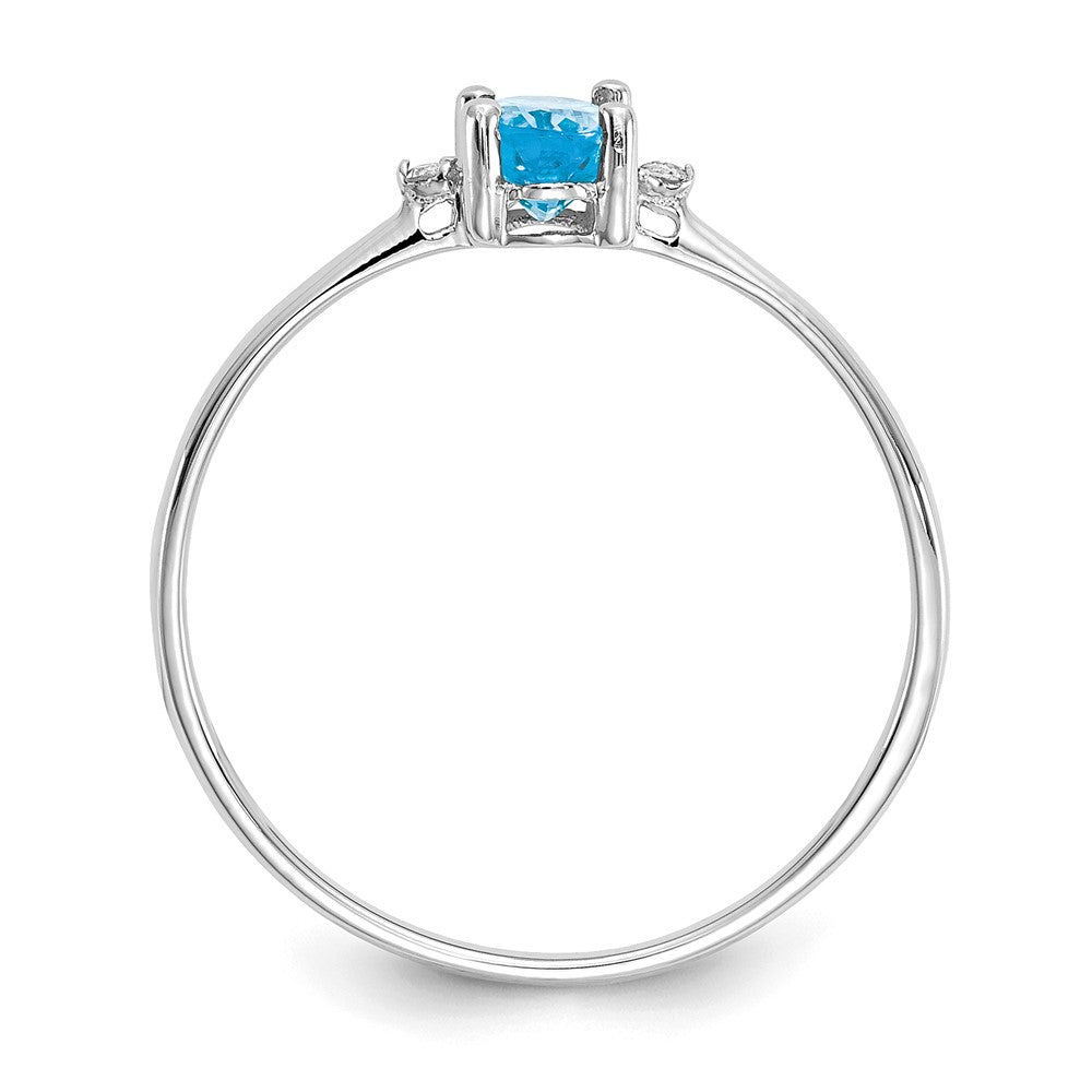 10K White Gold Polished Genuine Diamond/Blue Topaz Birthstone Ring