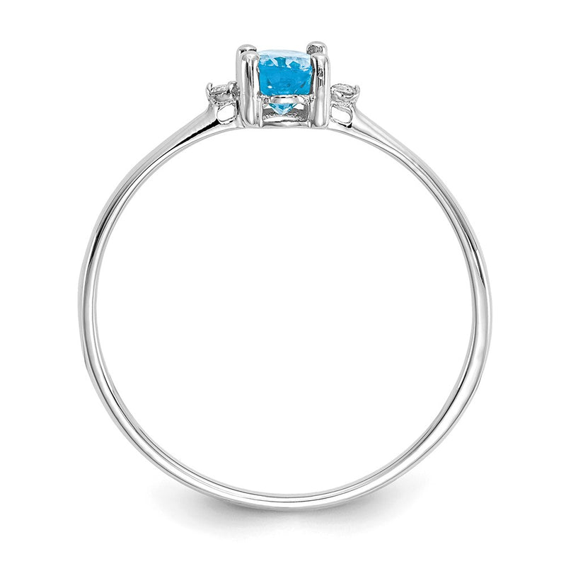 10K White Gold Polished Genuine Diamond/Blue Topaz Birthstone Ring