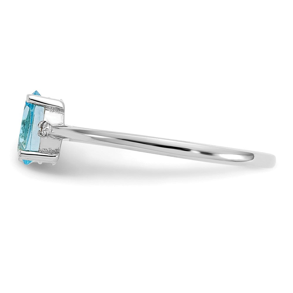 10K White Gold Polished Genuine Diamond/Blue Topaz Birthstone Ring