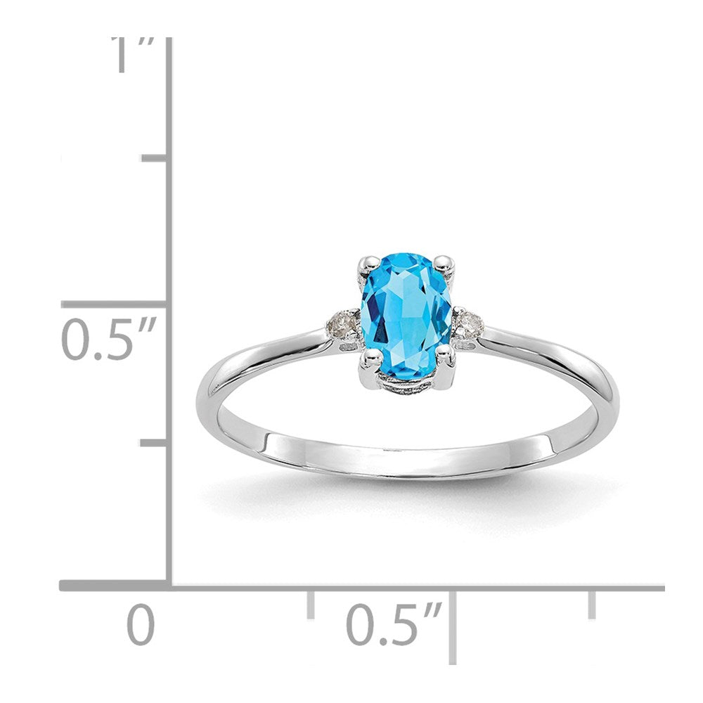 10K White Gold Polished Genuine Diamond/Blue Topaz Birthstone Ring