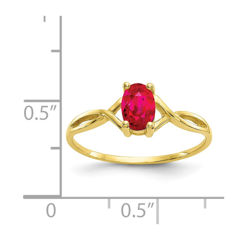 10K Yellow Gold Polished Genuine Ruby Birthstone Ring