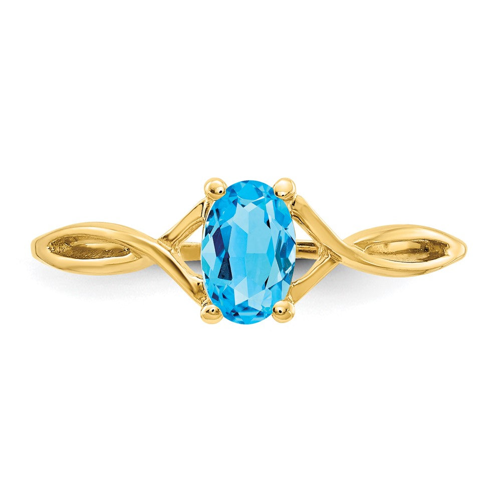 10K Yellow Gold Polished Genuine Blue Topaz Birthstone Ring