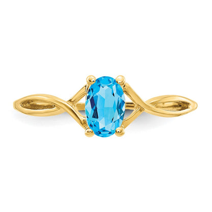 10K Yellow Gold Polished Genuine Blue Topaz Birthstone Ring