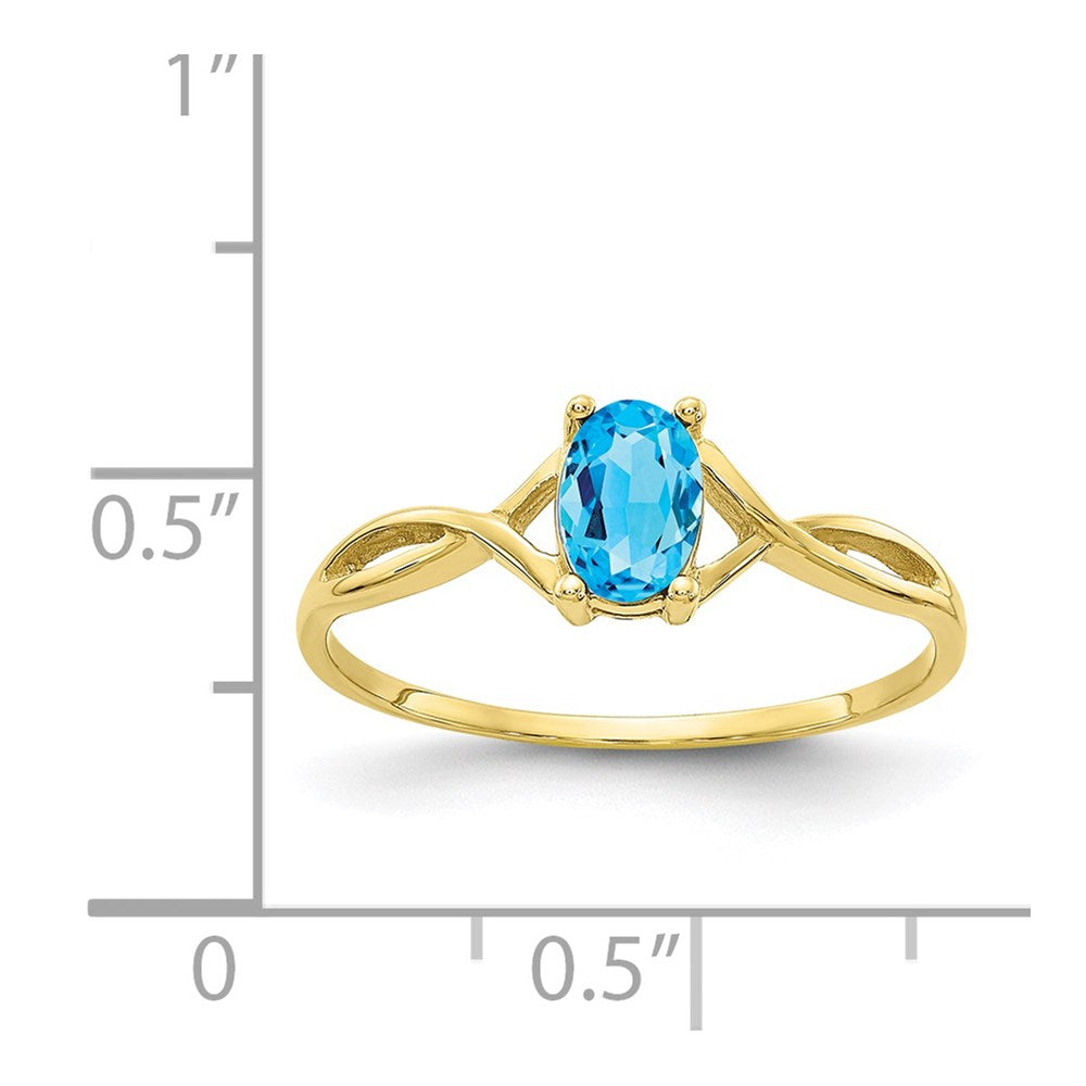 10K Yellow Gold Polished Genuine Blue Topaz Birthstone Ring