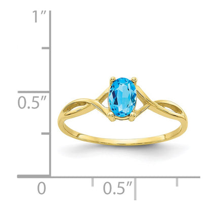 10K Yellow Gold Polished Genuine Blue Topaz Birthstone Ring