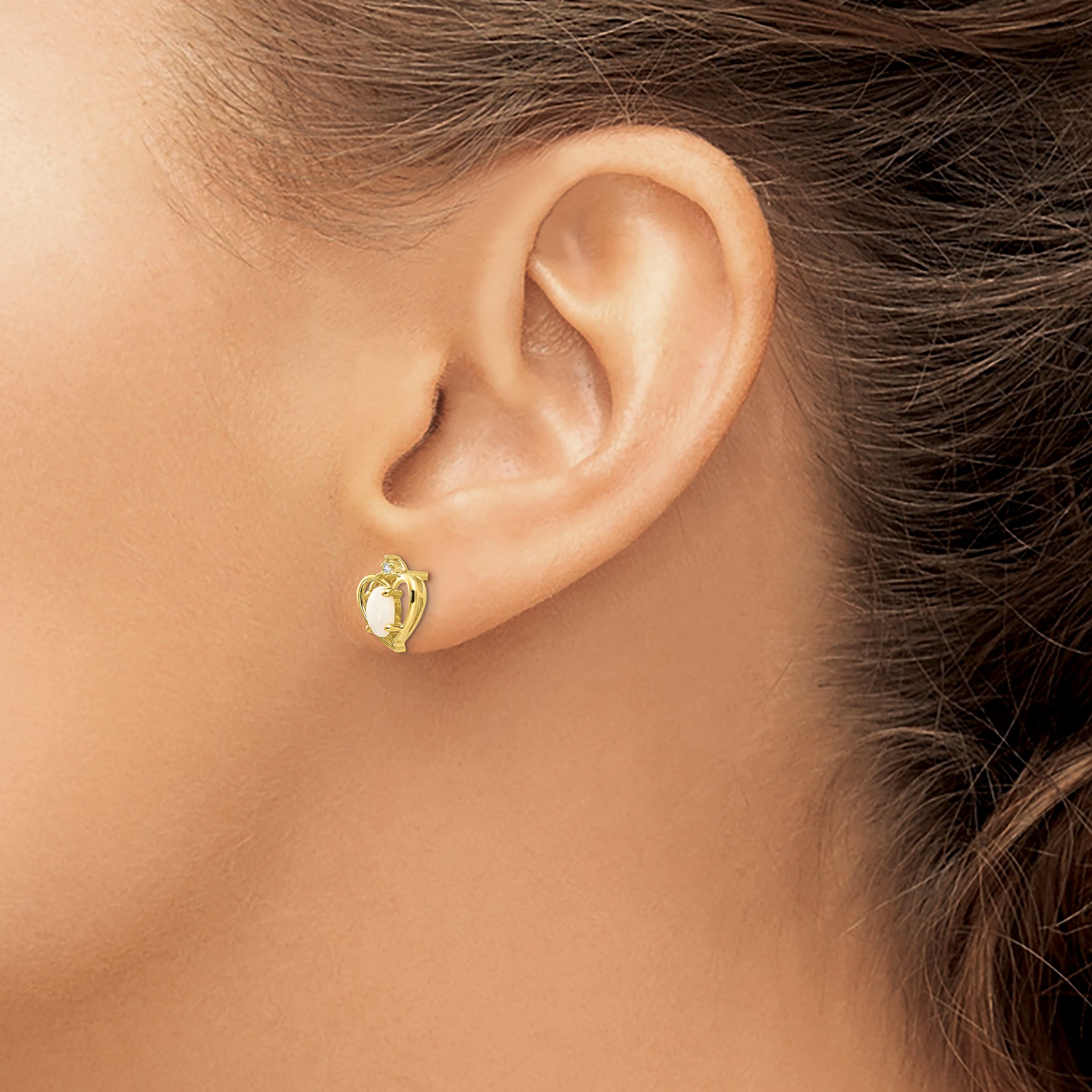 10K Yellow Gold 10K Diamond And Opal Earrings