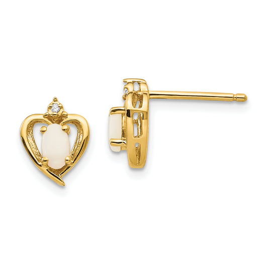 10K Yellow Gold 10K Diamond And Opal Earrings