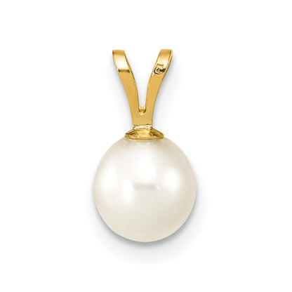 10K Yellow Gold 10K 6-7mm White Round Freshwater Cultured Pearl Pendant