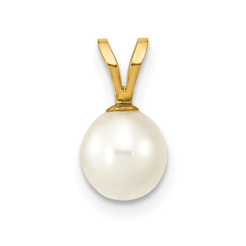 10K Yellow Gold 10K 6-7mm White Round Freshwater Cultured Pearl Pendant