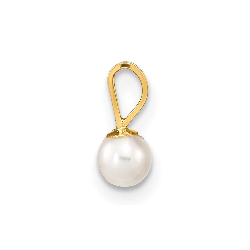 10K Yellow Gold 3-4mm White Round Freshwater Cultured Pearl Pendant